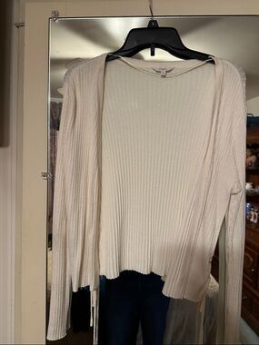 Candie's Cream Ribbed Open Front Cardigan Sweater